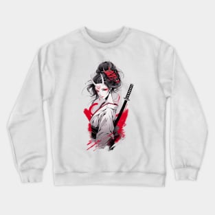 Beautiful girl with horns,  katana,Asian drawing Crewneck Sweatshirt